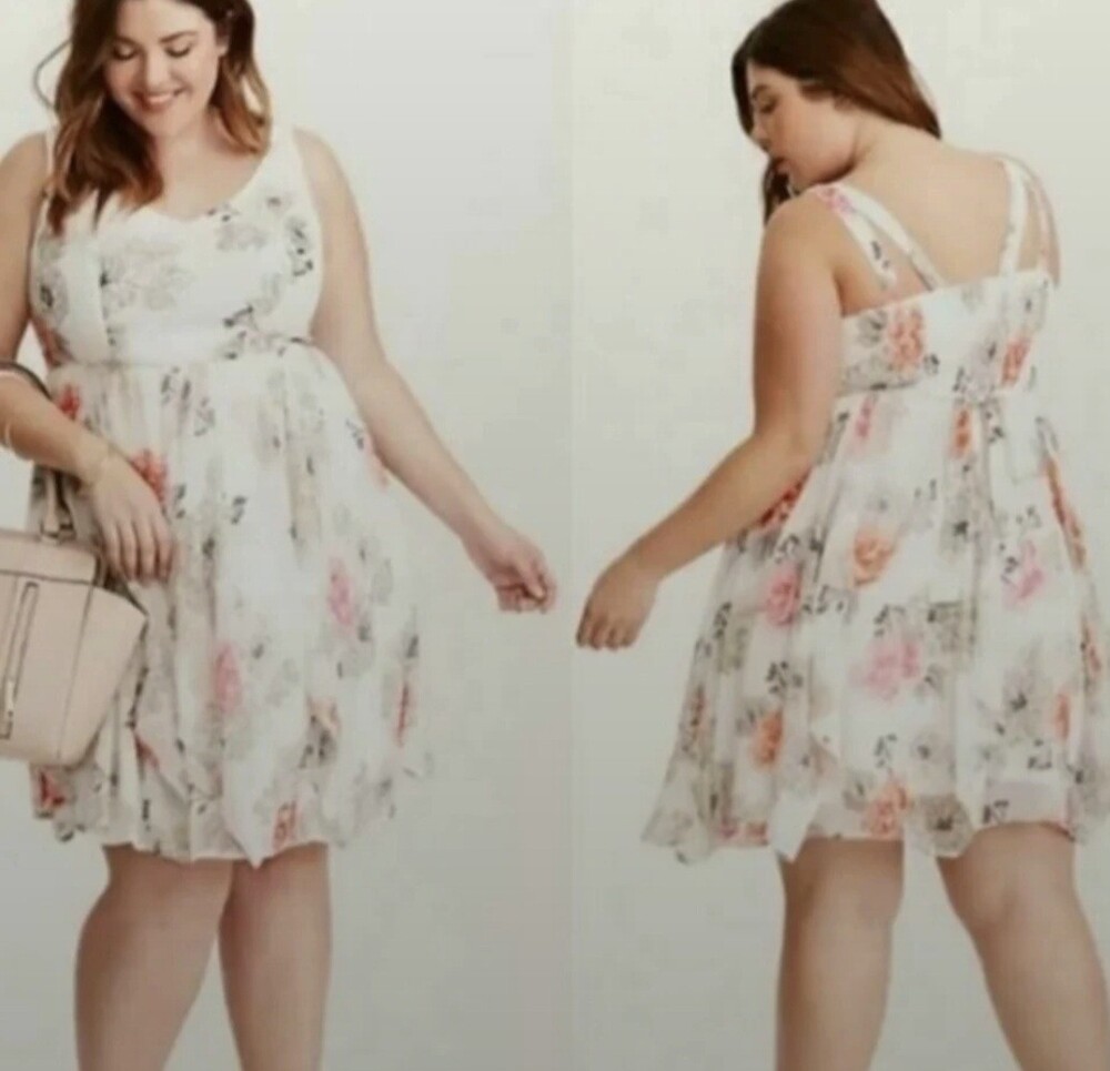 Floral Midi Cream Dress in Coral&Pink